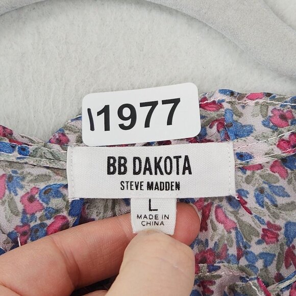 BB Dakota Dress Womens Large Blue Pink Floral Ruffle Tiered Maxi Peasant Cottage - Picture 11 of 13